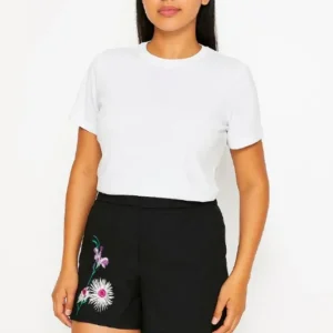 women’s black floral embroidered shorts