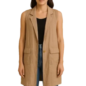 women's beige sleeveless long shrug