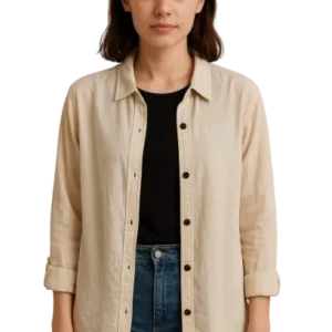 women’s beige cotton long sleeve shirt