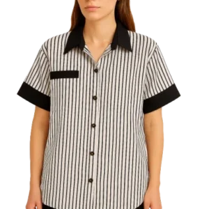 striped contrast collar shirt for women