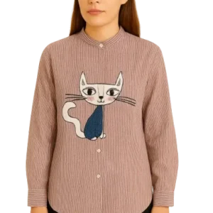 women’s cat print cotton shirt