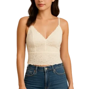 white lace padded bralette with hook closure